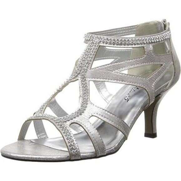 Easy Street Flattery Rhinestone Evening Sandals Heels Zip Silver NEW 7.5 W - Picture 1 of 10